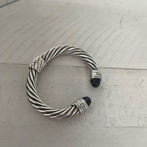 David Yurman Sterling silver cabochon black onyx and diamond 10MM cable bracelet